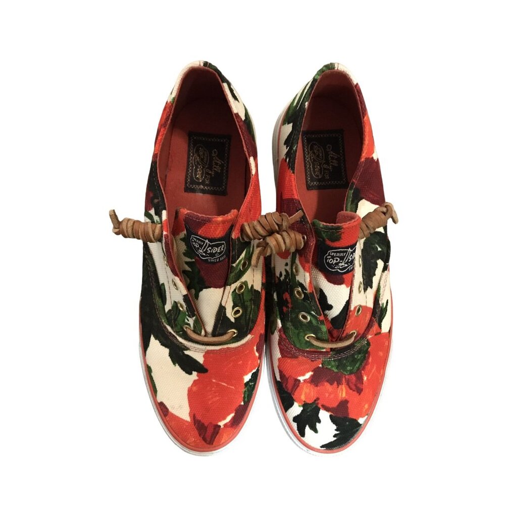 Milly for Sperry Top-Sider Sneakers Womens 9M Used Red Floral - Picture 3 of 16